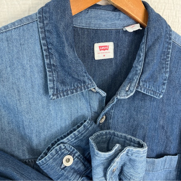 Levis Utility Shacket Mens Medium Denim Shirt Jacket Casual Patchwork Jean Top M - Picture 5 of 16